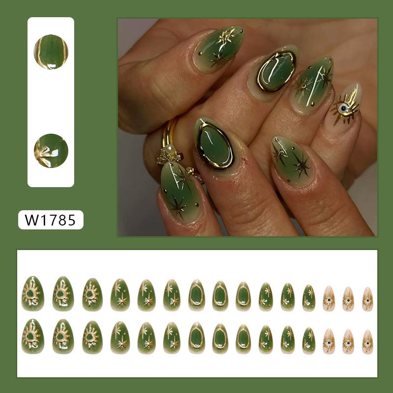 Three-dimensional wearing nail piece Dark green nail piece Flickering smudging fake nail star Removable nail piece 30 pieces