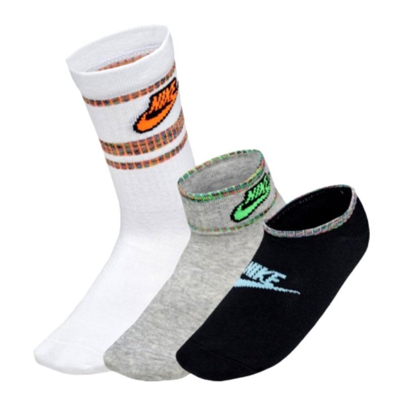 Nike Contrasting Colors Logo Sports Mid Calf Socks 3 Pairs White / Gray / Black Unisex DA2601-902