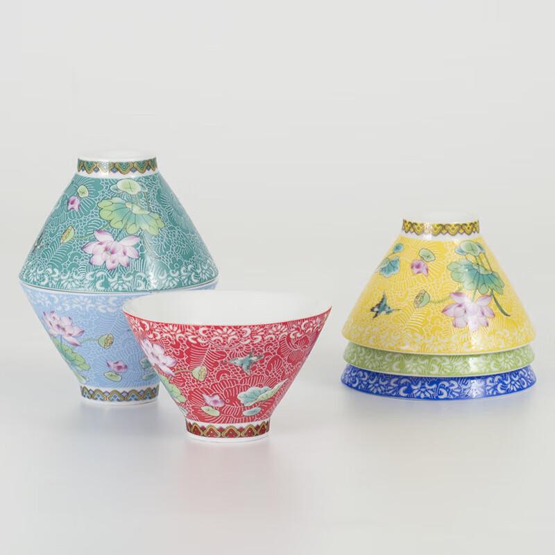 

Jingdezhen Famille Rose Sgraffito Conical Tea Cup Set