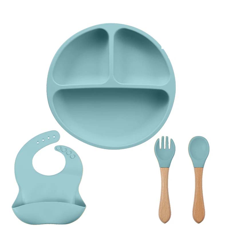 4PC Silicone Baby Feeding Set Silicone Bowl Dining Plate Spoon Fork Children Dishes BPA Free Silicone Tableware for Kids