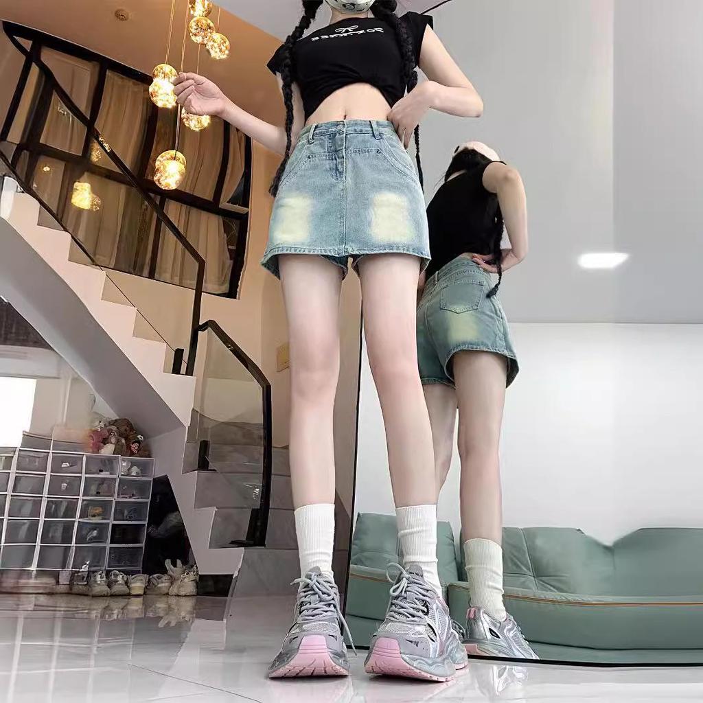 Spicy Girl High-Waisted A-Line Denim Skirt - Slimming Summer Hip-Hugging Hot Pants for Women