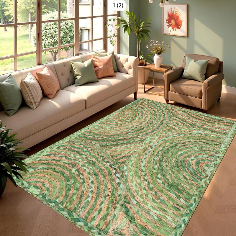 Tappeto Rotondo in Chindi Intrecciato a Mano per Soggiorno Colorato Boemo Cotone Tappeto Decorativo per Pavimento per Arredamento Casa Boho
