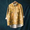 Women's Long Sleeve Shirt Button Vintage Floral Print Casual Hem Irregular Shirt Collar Top