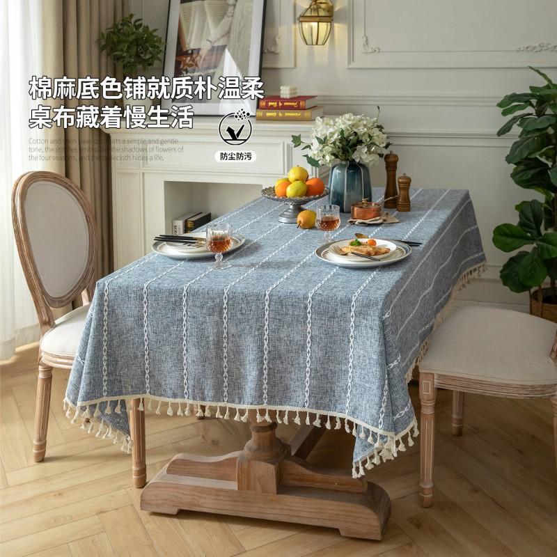 Embroidered Fringe Table Cloth Modern Simple Rectangle Cotton Linen Cover Dining Coffee