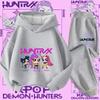 New K-pop Demon Hunter 3 - 12-year-old Girls' Sportswear 2-piece Cute Casual Top Children's Hooded Shirt Set with Cartoon Print