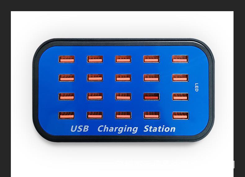 100W 20-Port USB Charger, High-Power 5V/2A Multi-Port Charging Station