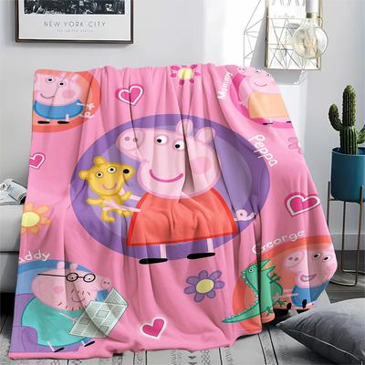 1Pc Pink Pig Cartoon Print Flannel Blanket, High Quality Comfortable for All Seasons, Home Decor, Warmth and Comfort, Perfect for Gifts