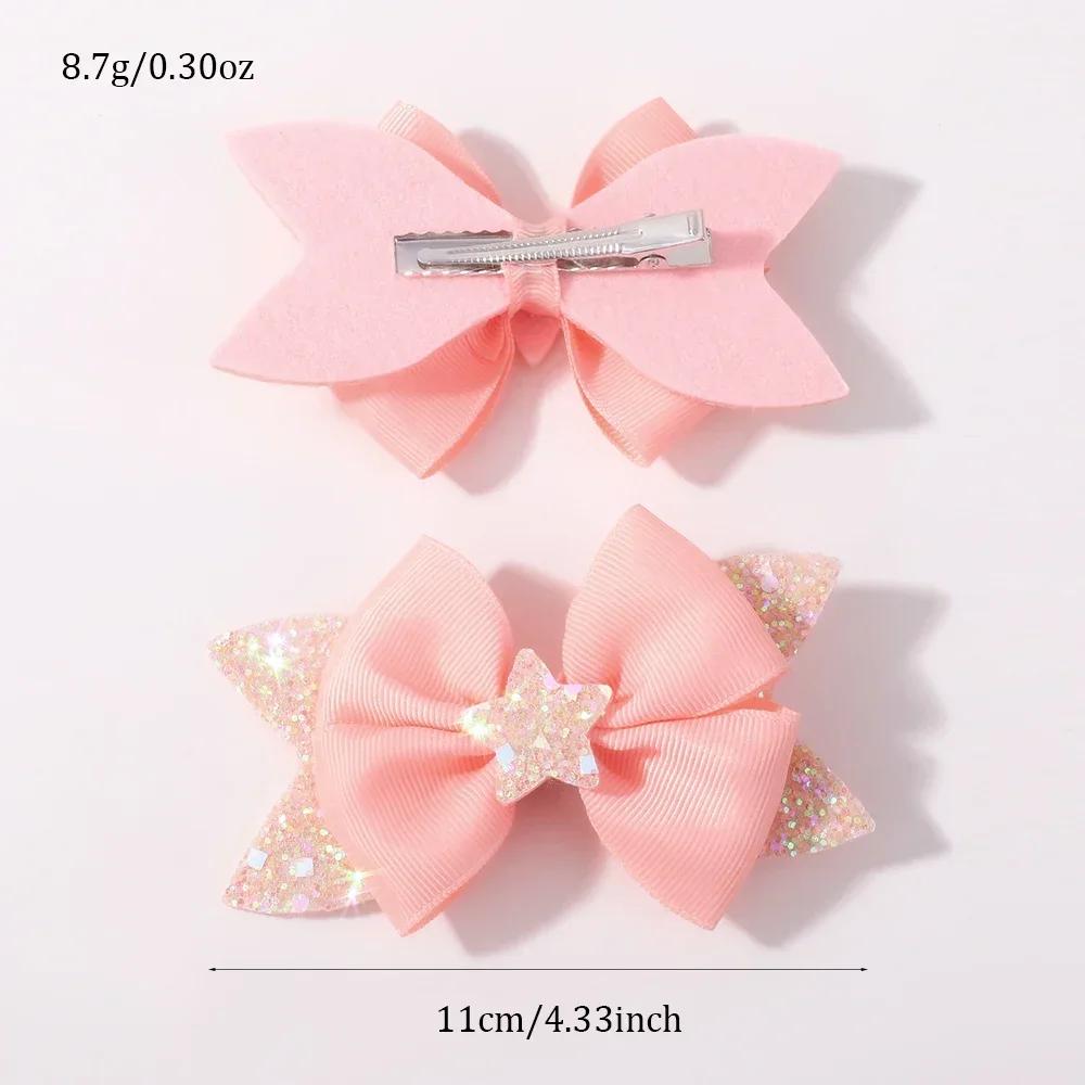 2 Stück/Set Baby Mädchen Stern Glitzer Schleife Haarklammern Boutique Mode Band Schwalbenschwanz Haarspangen Haarschmuck für Mädchen