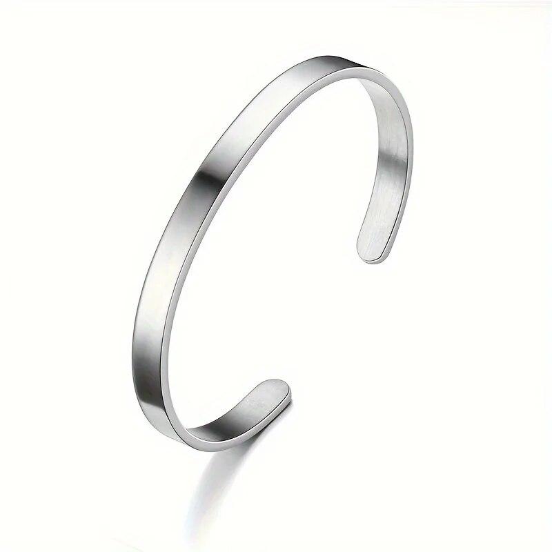Simple C- Shaped Bracelet, Personalized , Men's Stainless Steel Smooth Open Bracelet