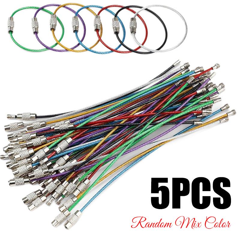 5/10/20/40PCS Stainless Steel Wire Keychains Assorted Colors Durable Screw Locking Keychain 150x1.5mm Cable Rope Key Circles ZYF