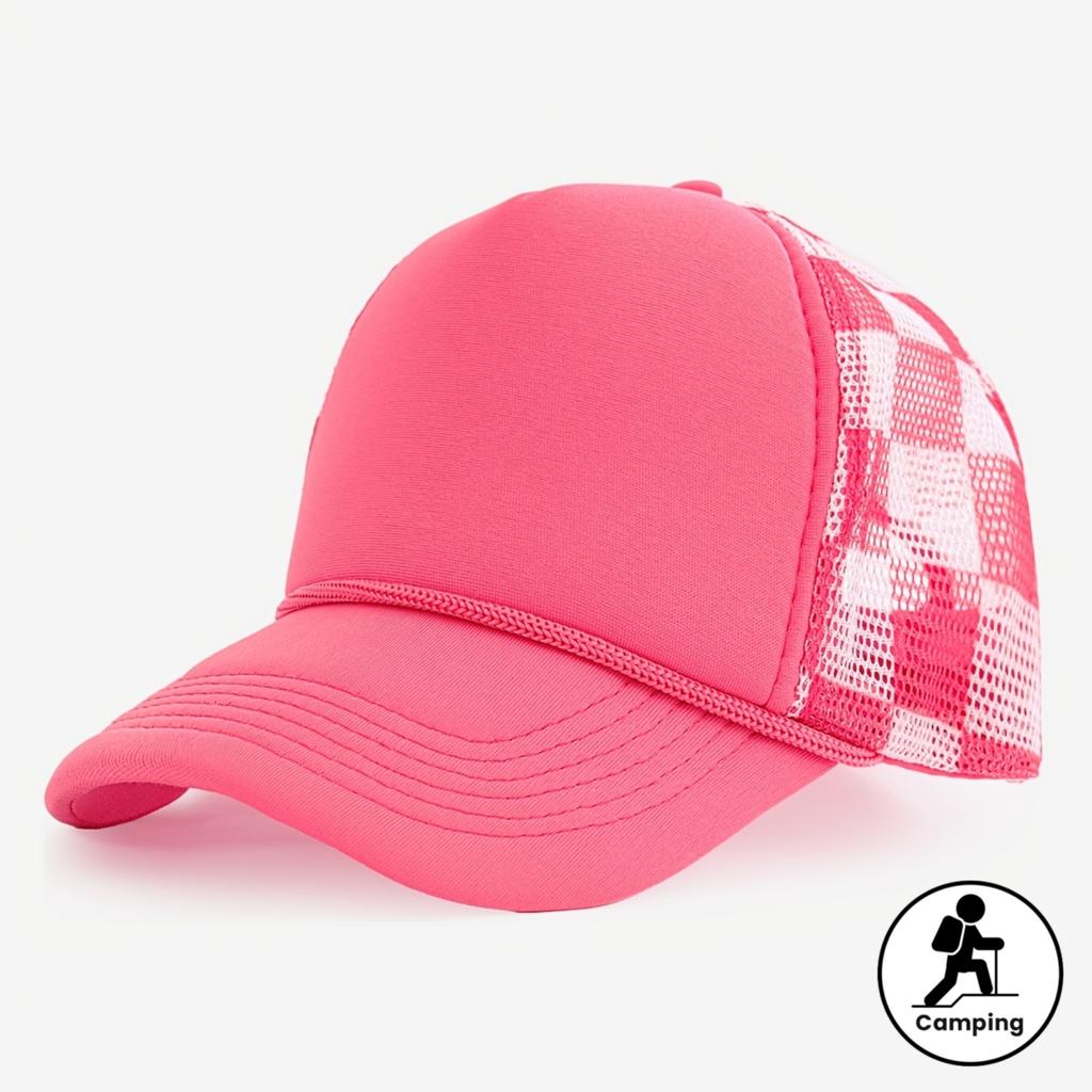 Mesh Trendy Versatile Two-tone Plaid Trucker Hat Casual Lightweight Breathable Outdoor Baseball Cap