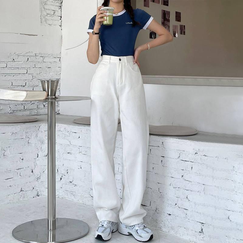 Damen Jeans mit hohem Bund, geradem Bein und weiter Passform, Frühling/Herbst 2022 - Schlankmachend, Vielseitig, Guter Fall, Bodenlang.