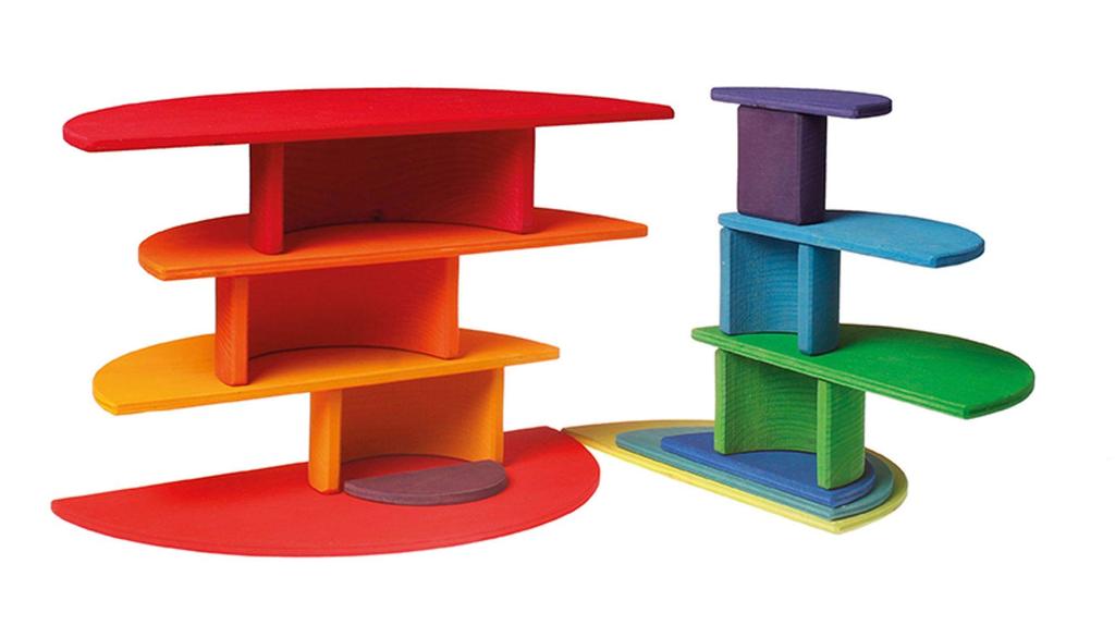 Grimm's Rainbow Semi-Circle Wooden Building Blocks, Educational Toy, Pretend Play Board, 18.5cm H x 37cm W x 0.8cm D (Largest Part)
