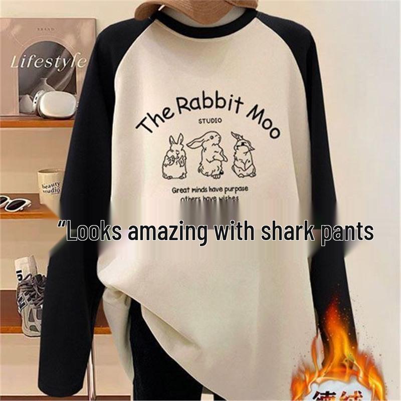 

Женский велюровый топ средней длины с цветными блоками, начесом, длинными рукавами и брюками-акулами для базового слоя XL (125-145 jin)