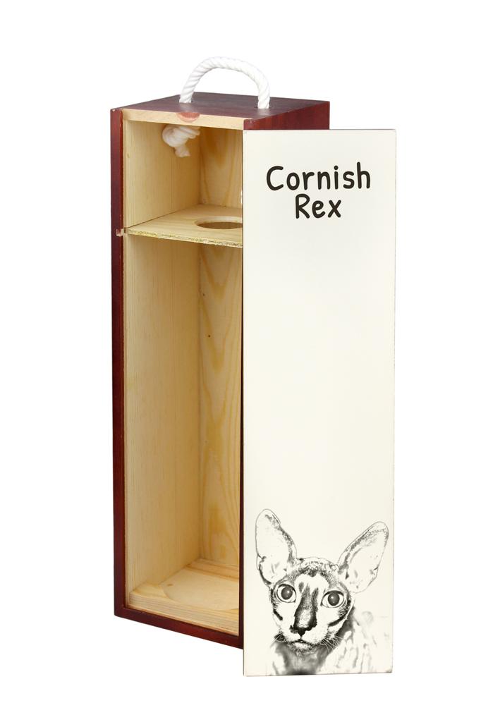 Cornish Rex - Wine Box with a Cat, Alcohol Box with Graphics, Personalized Gift Box from the Art-Dog Brand