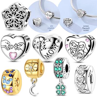 Original Schneeflocke Herz Grüner Zirkon Kleeblatt Anhänger Kupferperlen Passend für Armband Damen Schmuck DIY Muttertagsgeschenk