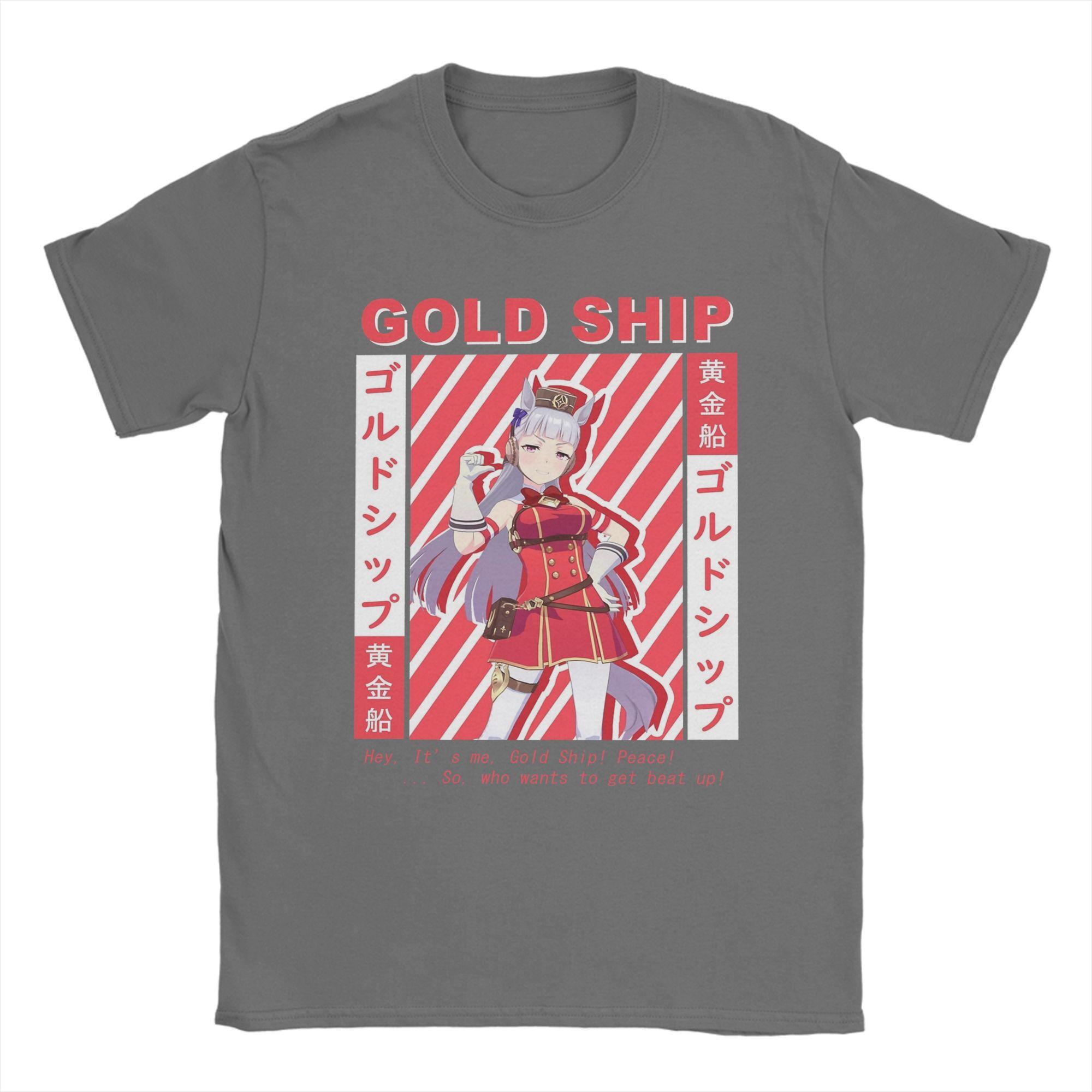 

Uma Musume Gold Ship 4588328450 Футболки унисекс Хлопковая винтажная футболка Футболки с круглым вырезом Одежда с коротким рукавом Большой размер 4XL