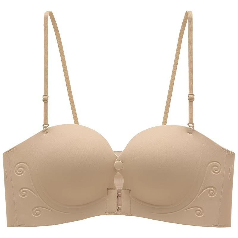 Champagne Multiway Strapless Bra with Front Closure and Thin Adjustable Straps S