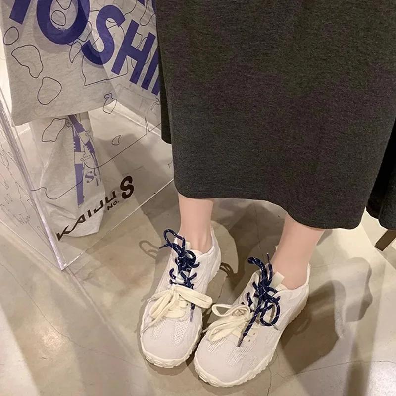 2025 New Shoes Women's Mesh Breathable Ribbon Ballet Fashion Training Shoes Casual Sports White Shoes Vintage Casual Shoes