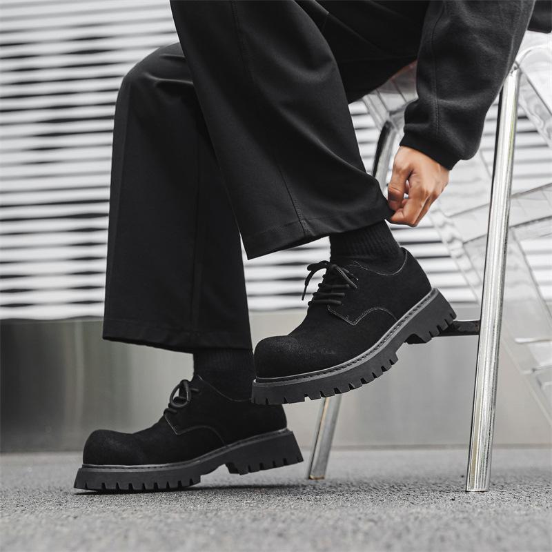 Leather Shoes Men's Young People Round Head Heightened Big Head Derby Shoes Low Top Martin Boots 1099-J