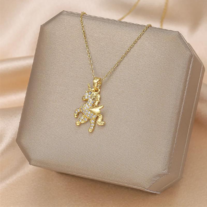 

1 Pcs Animal Series Copper Pendant Combination Titanium Steel Chain Light Luxury Collarbone Necklace Accessories