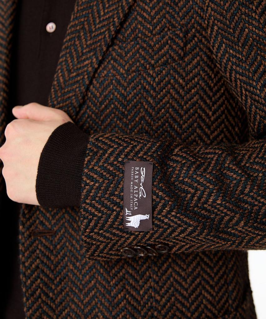 Man On The Boon Notched Lapel Chunky Herringbone Single Jacket_Brown 4714302010