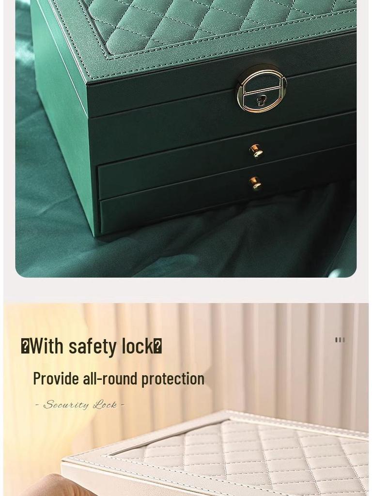 Three-Layer Leather Jewelry Box with Lock - Large Capacity, Dustproof, Multifunctional Storage