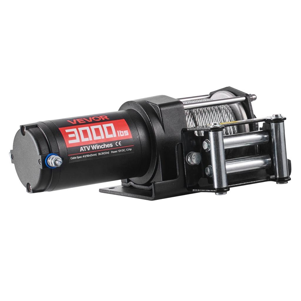 1360 kg Electric Winch, 12V DC ATV/UTV Winch with 5 mm x 12 m Steel Wire Rope & Wired Remote Control, IP55 Waterproof, Aluminum Housing Fairlead Mount