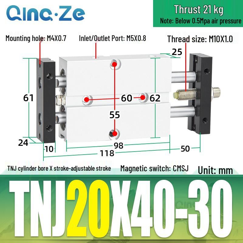 Regulowany skok Dwosiowy cylinder pneumatyczny dwururkowy TNJ TNJ10/16/20/25/32-30-100