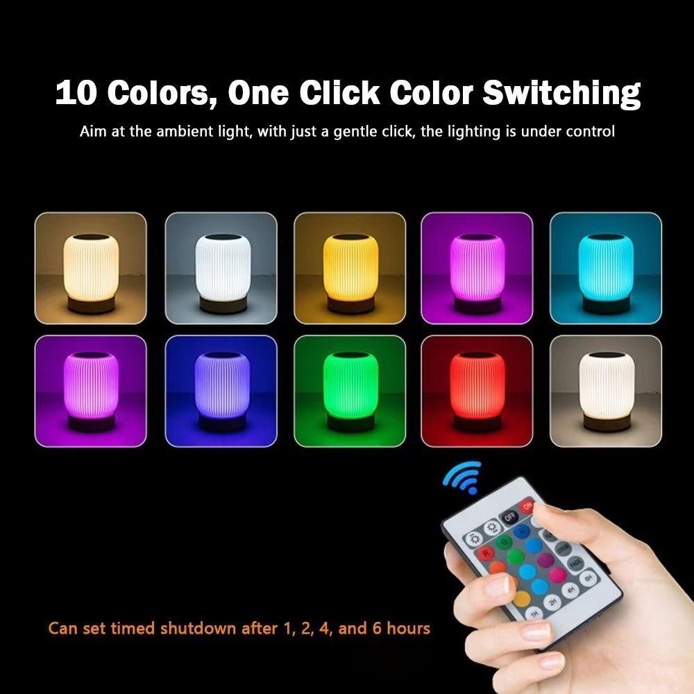 Wood Grain Base Touch Night Light 3 Color Temperatures Dimmable Bed Lamp Atmosphere Lighting