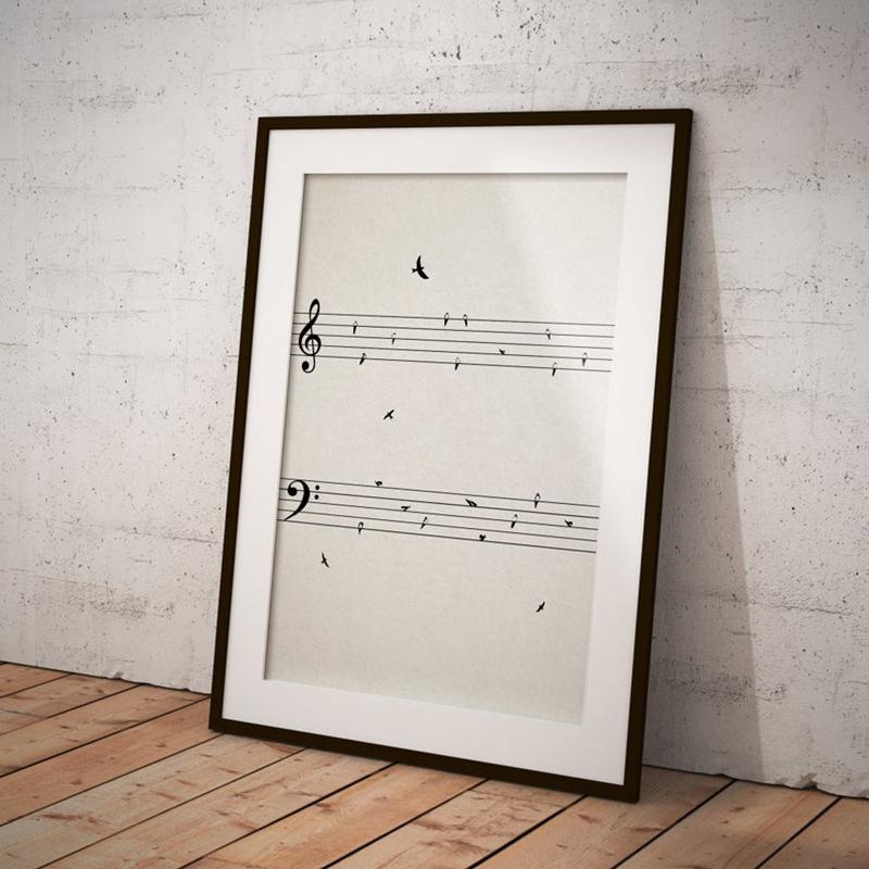Sheet Music with Birds Vintage Canvas Painting Posters Prints Music Wall Art Picture Musical Notes Room Decor Music Teacher Gift