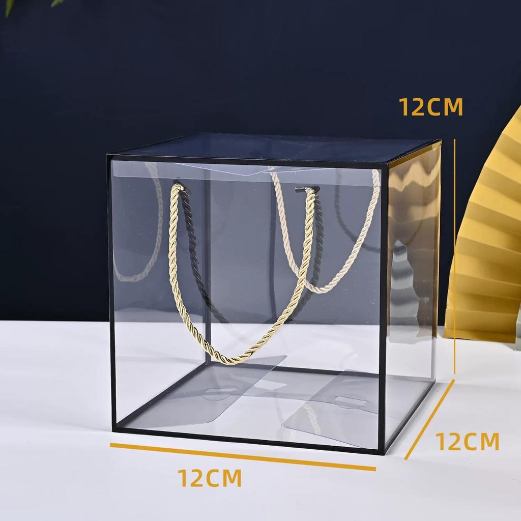 WTEMPO 10PCS Transparent Plastic Gift Boxes with Ropes Foldable Cube Clear Boxes Birthday Wedding Party Decor Favor Treat Boxes