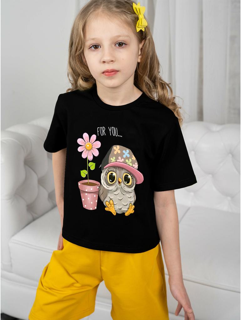 Kids Cartoon Owl Clothes for Girls Child 3D Printed T-shirts for Children 10 Year Old Girl Clothes T-Shirts