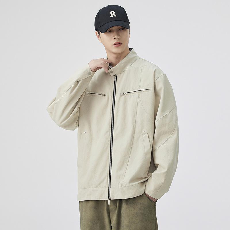 Stand-up Collar Coat Men's New Jacket Solid Color Couple Fashion Street Relaxed Leisure Sports.