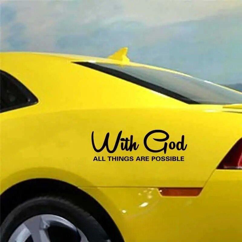 "WITH GOD ALL THINGS ARE POSSIBLE" Car Sticker, Car Styling Decal Classic Christian Automotive Racing Trucks Laptop Decoration