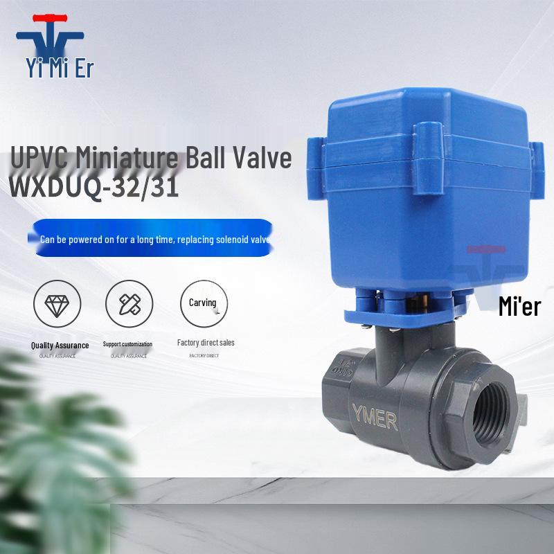 YMER UPVC Plastic Electric Anti-corrosion Ball Valve, Miniature Three-wire, Dual/Single Control, Compatible with 220V, 24V, 12V.