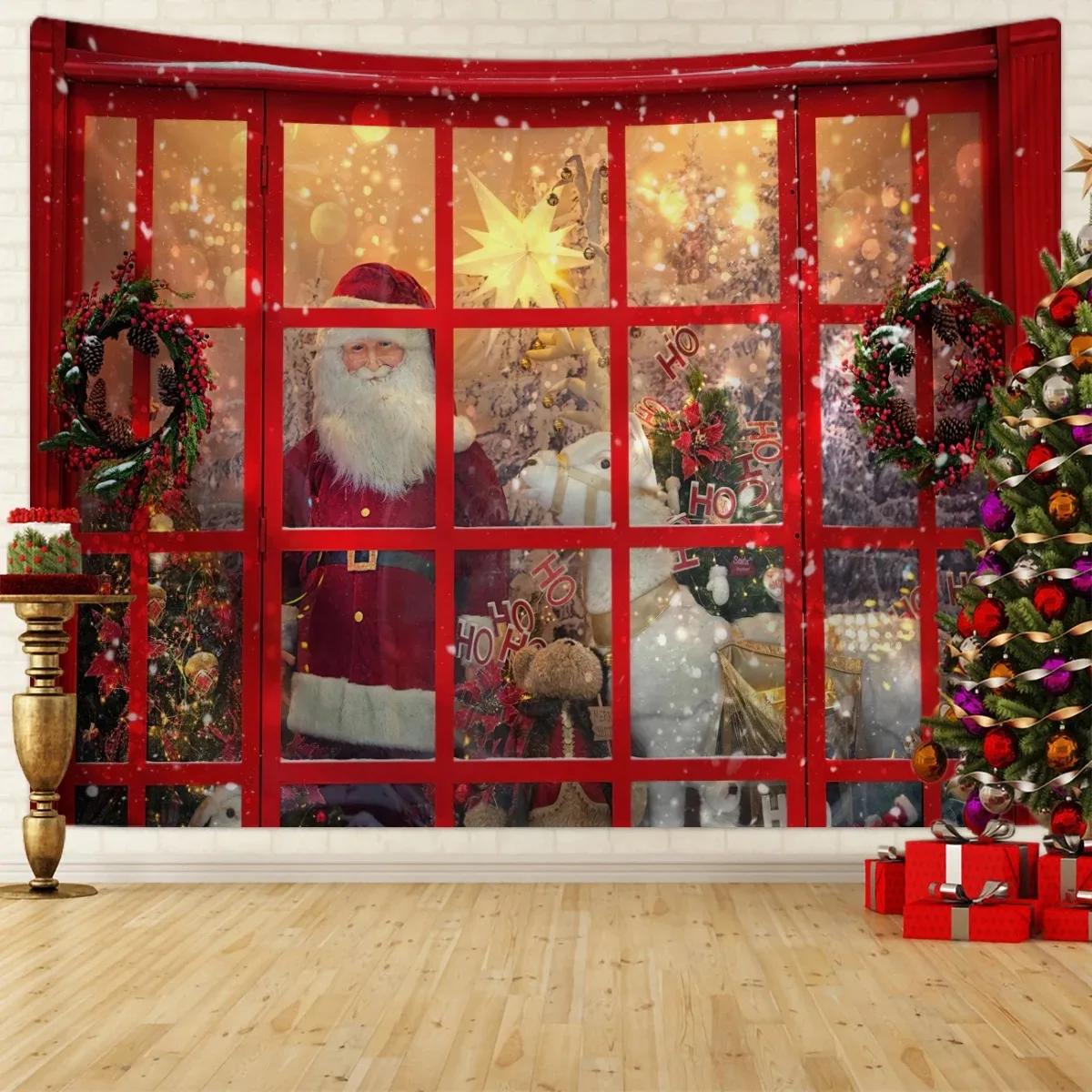 

Рождественская вечеринка украшение гобелен окно снежная сцена Рождественская елка Санта-Клаус фотография фон ткань 230x180cm