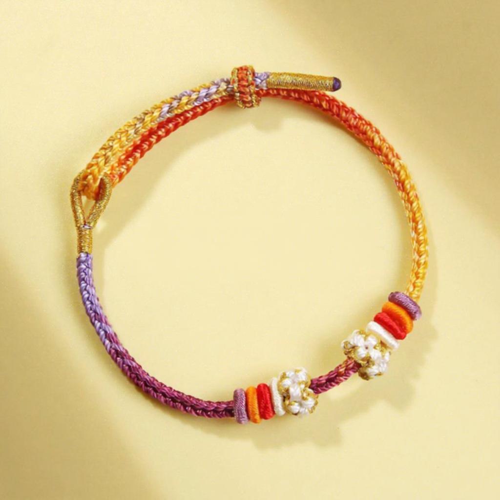 Gradient Color Peach Blossom Knot Bracelet Handmade Braided Adjustable Inspirational Good Luck and Wealth Bracelet