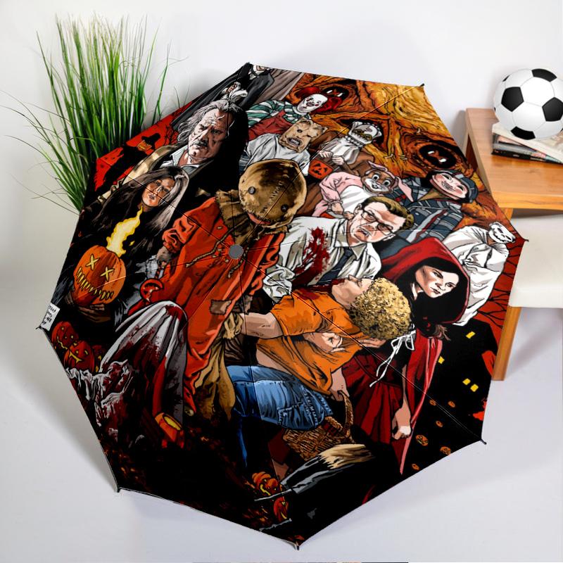 Horror Movie Characters Umbrella Folding umbrella, automatic umbrella 8-Frame for Travel, camping Use Gift for Halloween Christmas