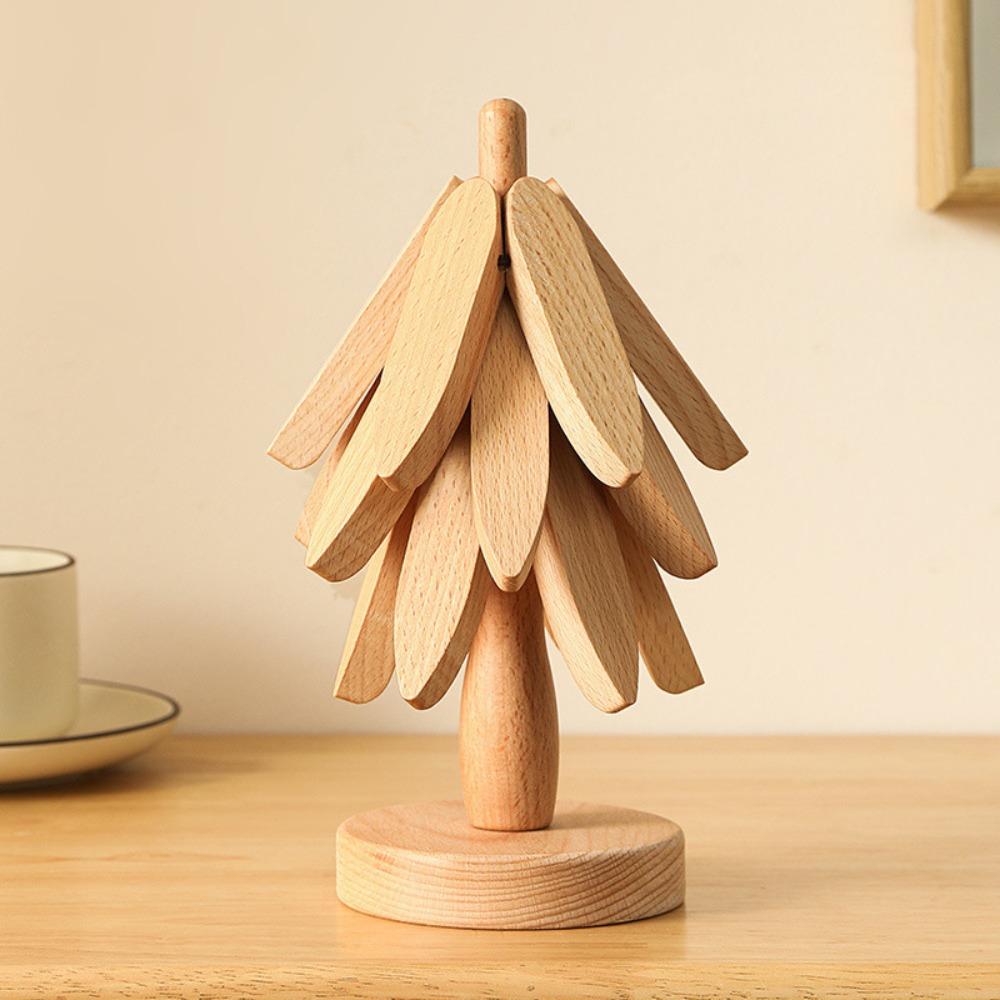 Foldable Wooden Trivets Anti Scald Insulation Pads Multifunctional Christmas Tree Coaster  Kitchen
