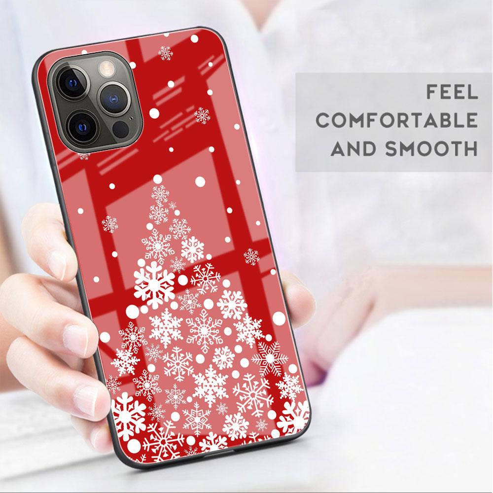 Christmas Cartoon Snowman Glass Case For Apple iPhone 14 13 11 12 Pro 7 XR X XS Max 8 6 6s Plus SE 2022 Tempered Phone Tampa