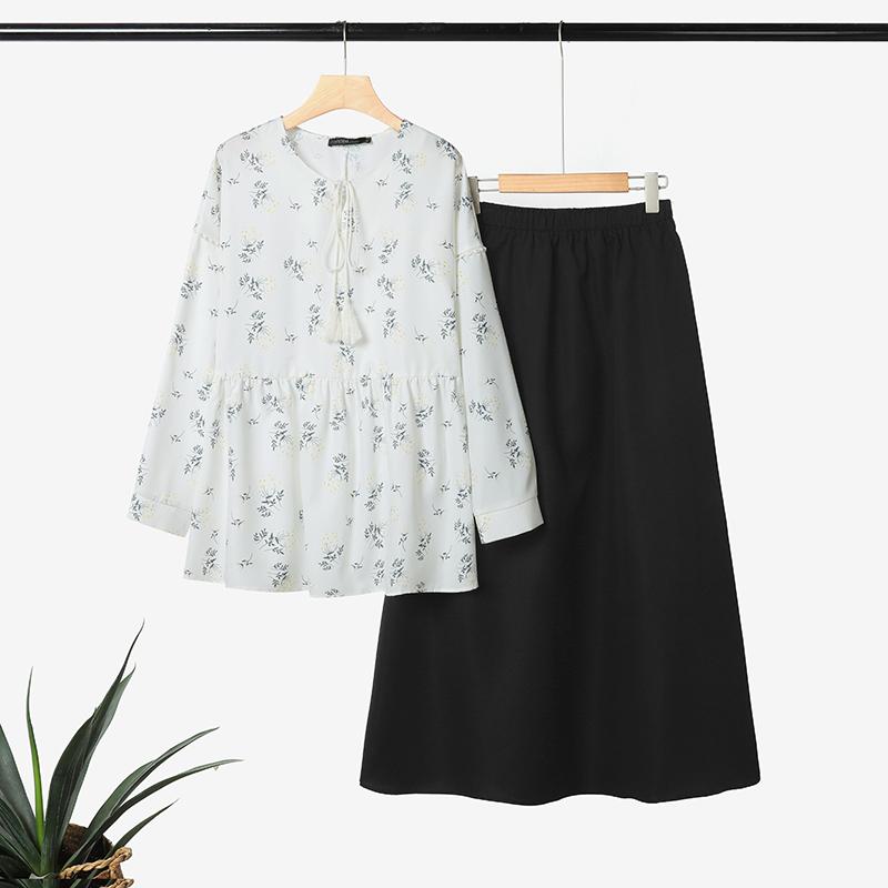 ZANZEA Women Loose Print Blouse and Long Skirts Casual Two Piece Suit Sets
