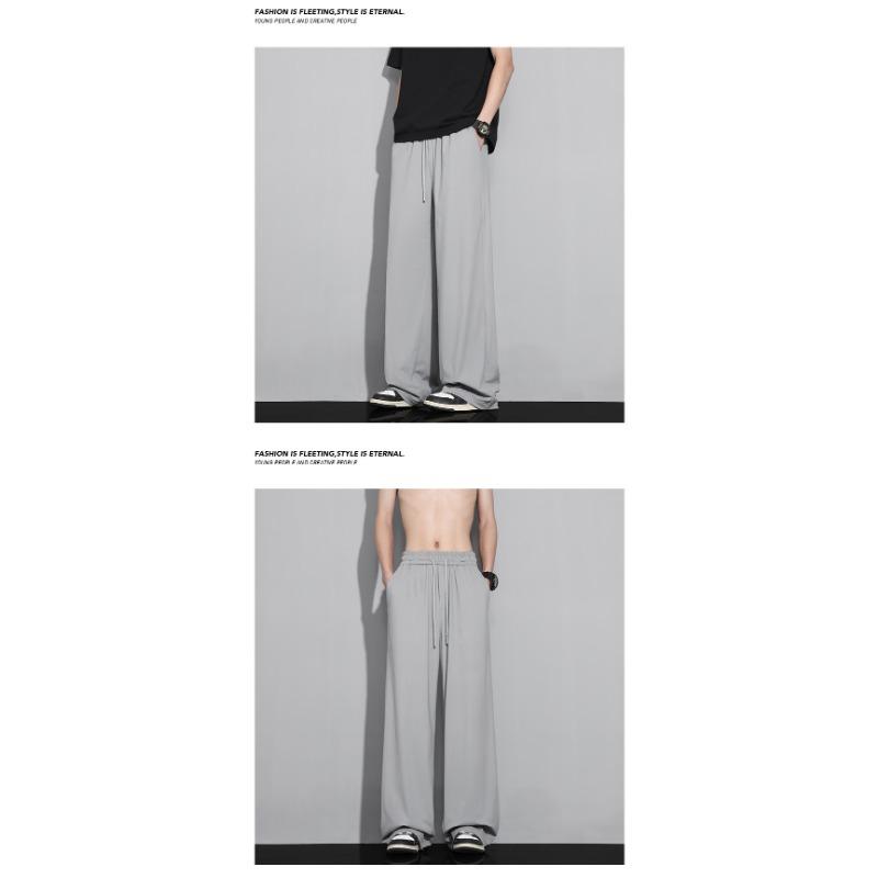 Men Summer Thin Solid Color Loose Wide Leg Straight Casual Long Pants