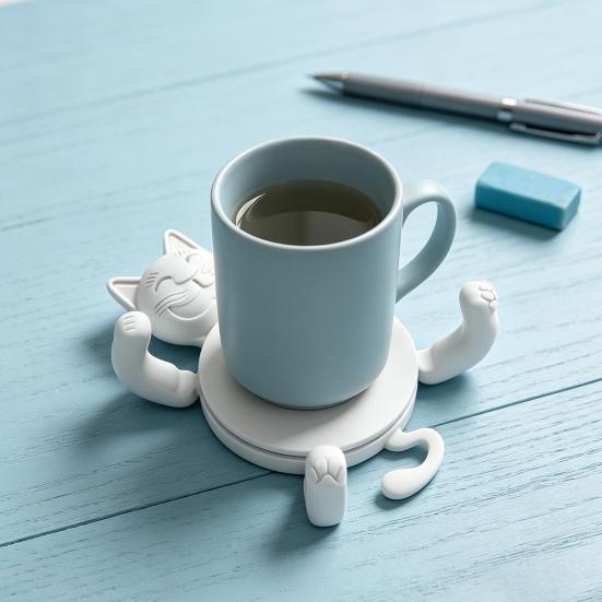 Posavasos de Gato Impreso en 3D Divertido Lindo Soporte para Tazas de Gato para Bebidas Barra Mesa de Cocina Decoración de Fiesta Regalos de Cumpleaños para Amantes de los Gatos