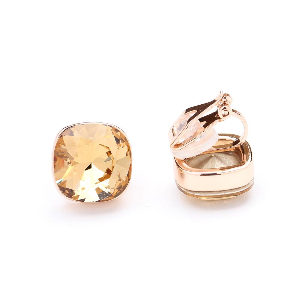 European and American personality versatile eight-color princess square crystal earrings, gold-plated fashion without pierced earrings, earrings, wome