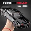 1:24 Dodge Challenger SRT Hellcat შენადნობის მასლის მოდელი, ლითონის სპორტული მანქანის ორნამენტები, მანქანის მოდელი, ხმით და განათებით, საბავშვო სათამაშო, საჩუქარი ბიჭისთვის
