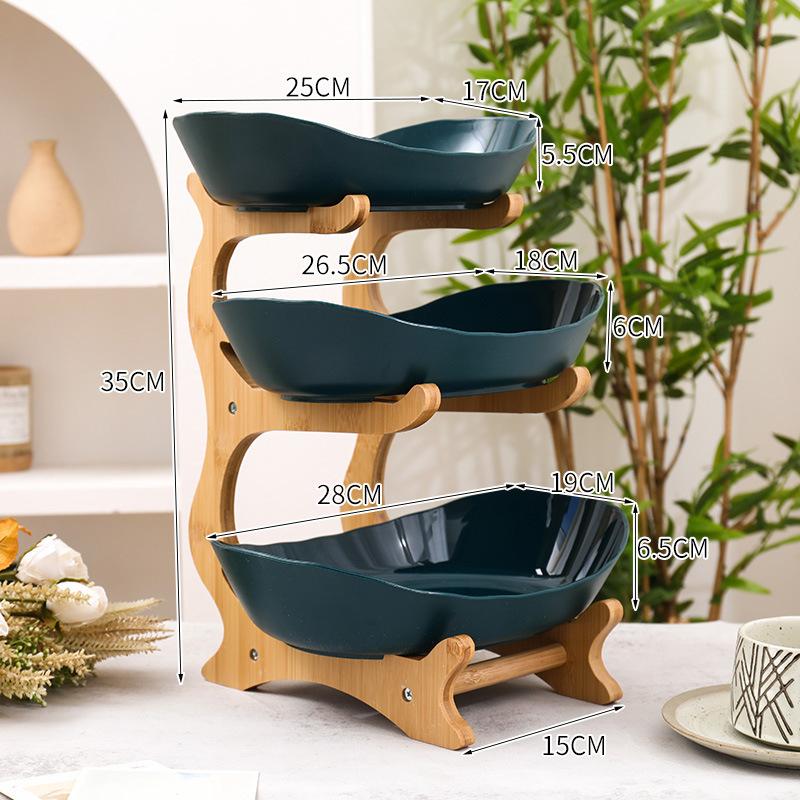 Haushalt Massivholz Mehrschicht-Tablett Wohnzimmer Obstschale Aufbewahrung Obstkorb Snackschale Dessert-Präsentationsständer
