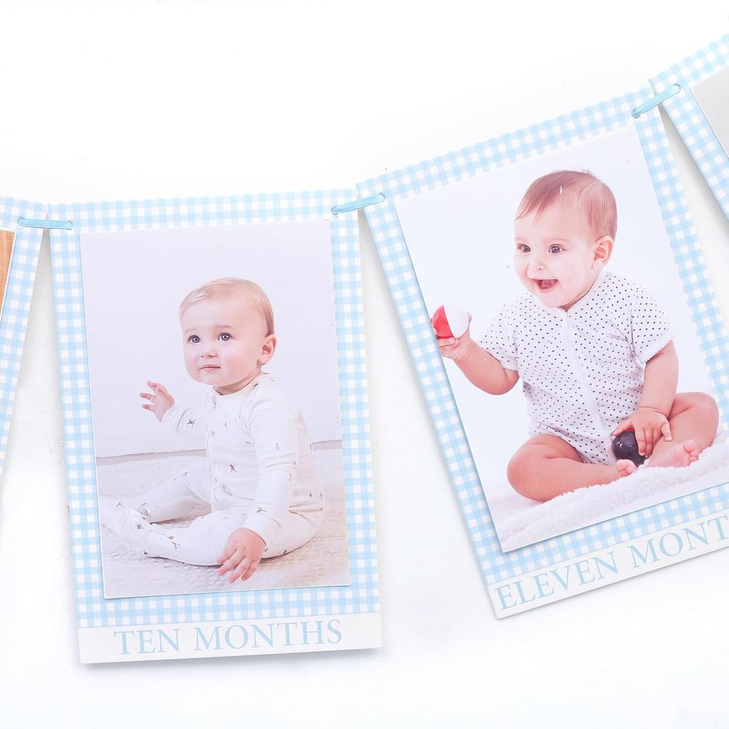 Newborn 1 To 12 Months Milestone Decorations - Simple Blue Monthly Banner, First Year Photos Hanging Banner, Boys One Birthday Decor (BLUE)