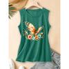 2026 Vintage Watercolor Pastoral Floral Green Butterfly Print Women Sleeveless Vest Round Neck Daily Commute Spring Summer Autumn Tank Top