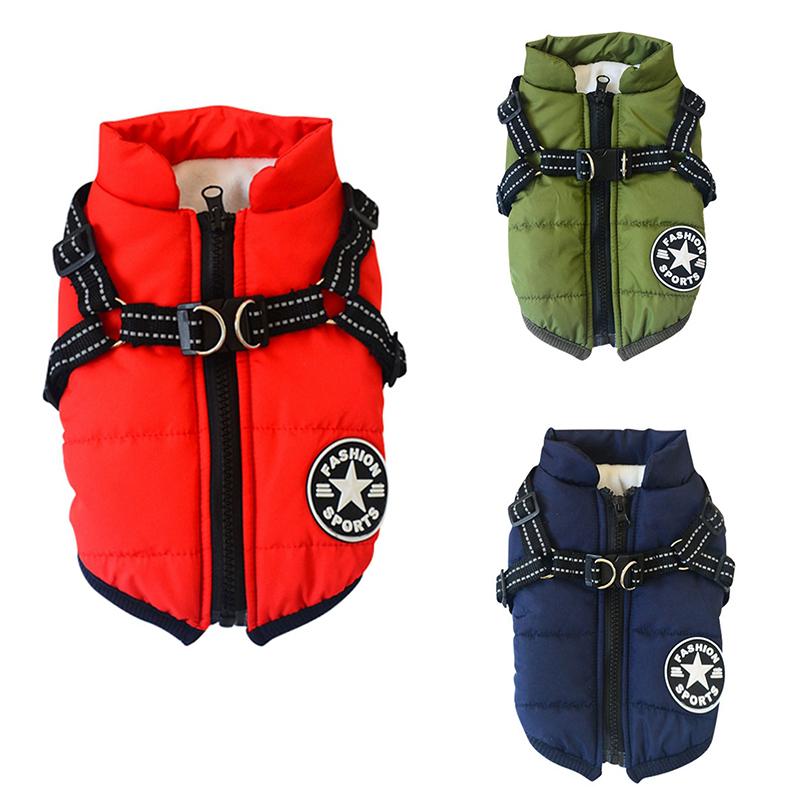 Pet Dog Winter Vest Coat For Small Medium Dogs Puppy Warm Down Jacket Sleeveless Padded Vest With Harness Chest Strap